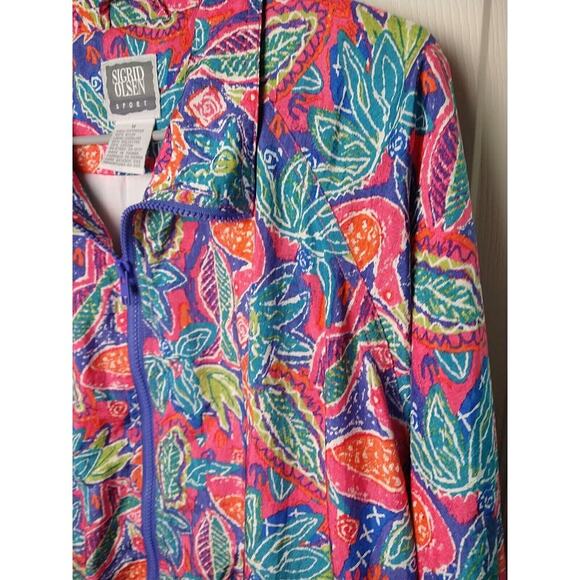 Sigrid Olsen Sport Woman M Jacket Bird Leaf Bright Design Fill Zip Pocket Lined - Picture 4 of 9